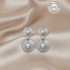 Silver Textured Pearl Dangles