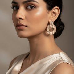 Woman wearing Rose Gold Textured Spiral Dangles