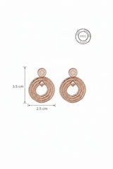 Rose Gold Textured Spiral Dangles
with measurements on a white background