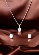 Silver Classic Oval CZ Solitaire Pendant Set