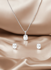 Silver Classic Oval CZ Solitaire Pendant Set