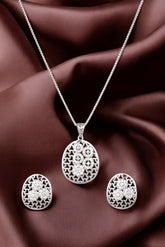 Silver Zircon Mesh Pendant Set