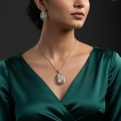 Silver Zircon Mesh Pendant Set