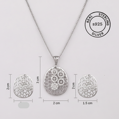Silver Zircon Mesh Pendant Set