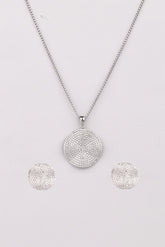 Silver Modern Asymmetrical Pendant Set
