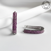 925 Sterling Silver Pink Stone Hoop Earrings
