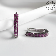 925 Sterling Silver Pink Stone Hoop Earrings