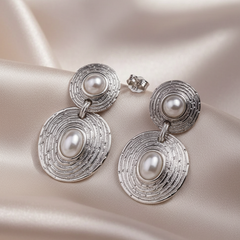Silver Textured Pearl Dangles