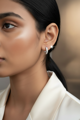 925 Sterling Silver Baguette Crystal Huggie Hoop Earrings