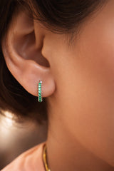 925 Sterling Silver Emerald Mini Hoops