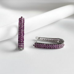 925 Sterling Silver Pink Stone Hoop Earrings