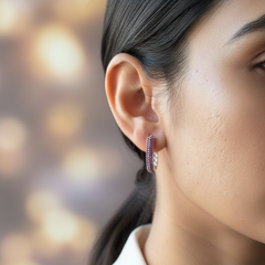 925 Sterling Silver Pink Stone Hoop Earrings