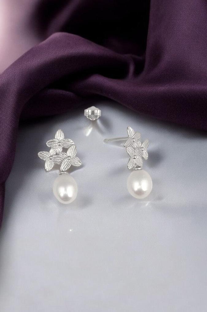 Silver Floral Fusion Pearl Dangles