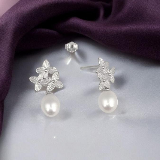 Silver Floral Fusion Pearl Dangles