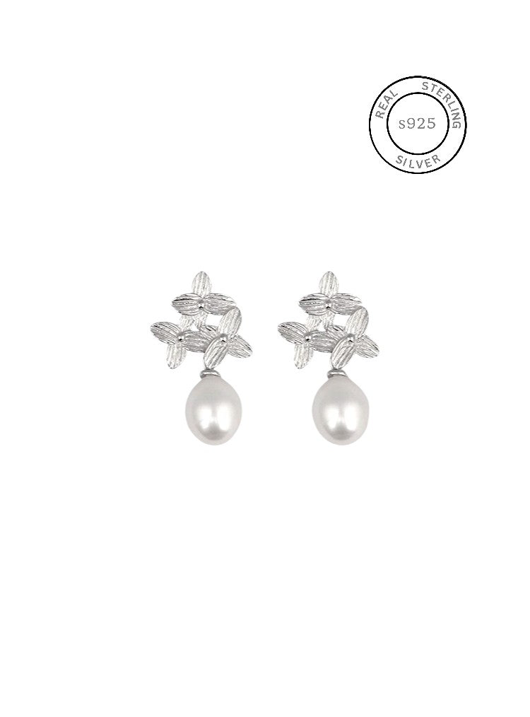 Silver Floral Fusion Pearl Dangles