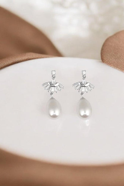 Silver Zircon Pearl Drop Dangles