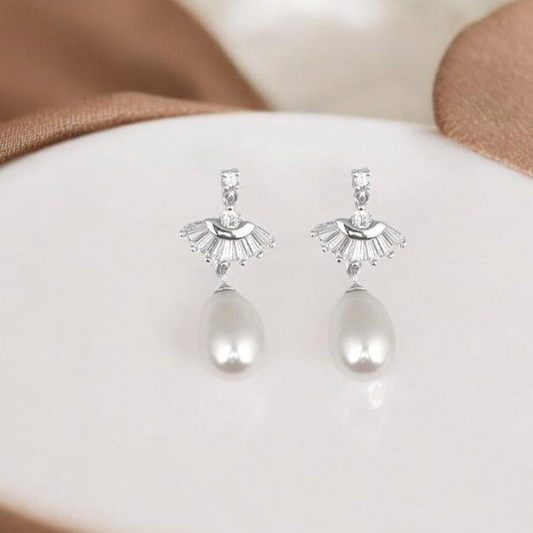 Silver Zircon Pearl Drop Dangles