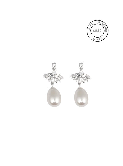 Silver Zircon Pearl Drop Dangles