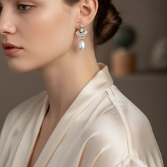 Silver Zircon Pearl Drop Dangles