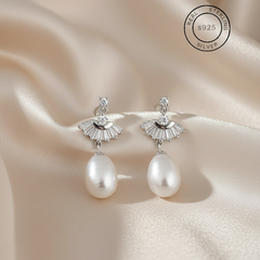 Silver Zircon Pearl Drop Dangles