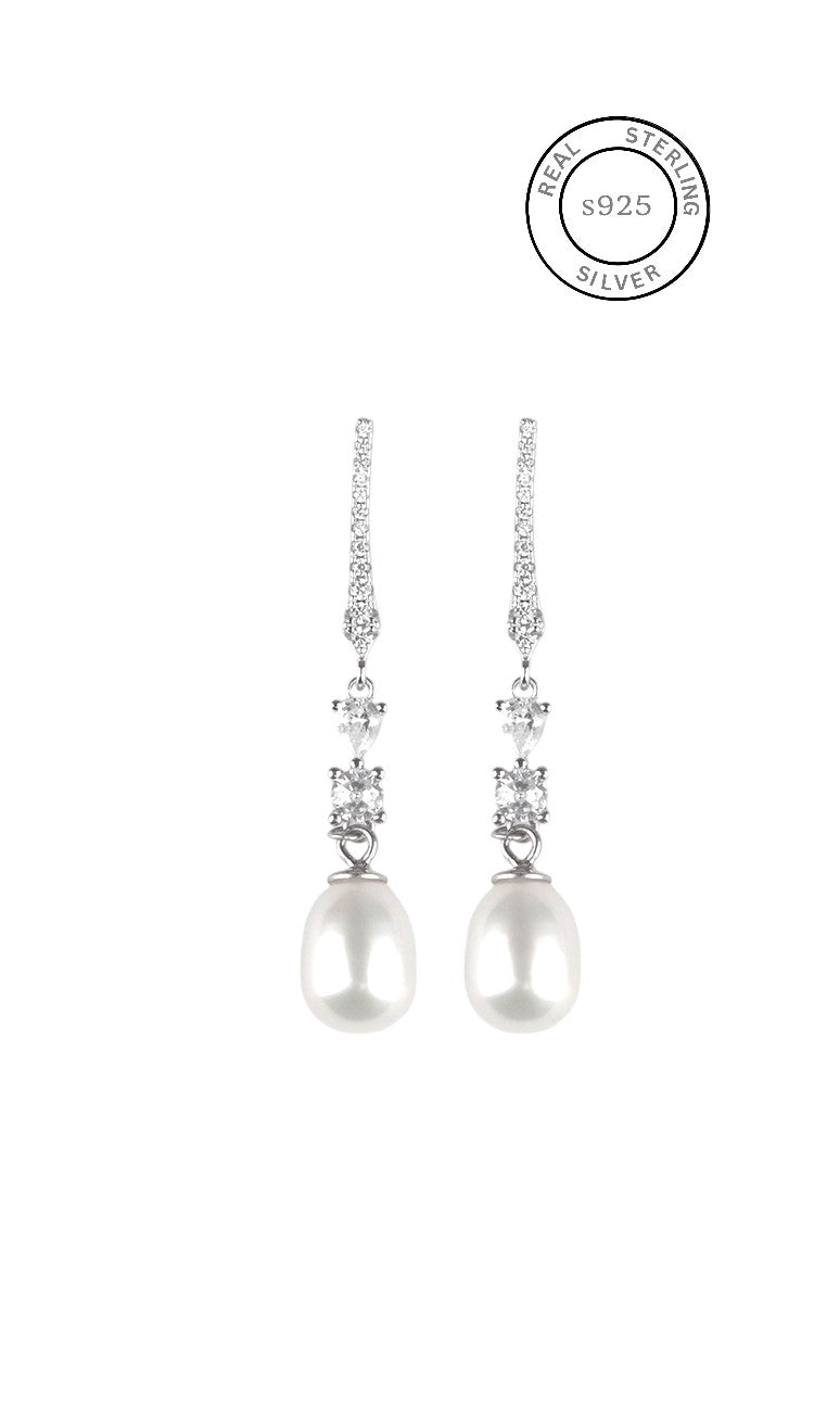 Silver Pearl Drop Danglers