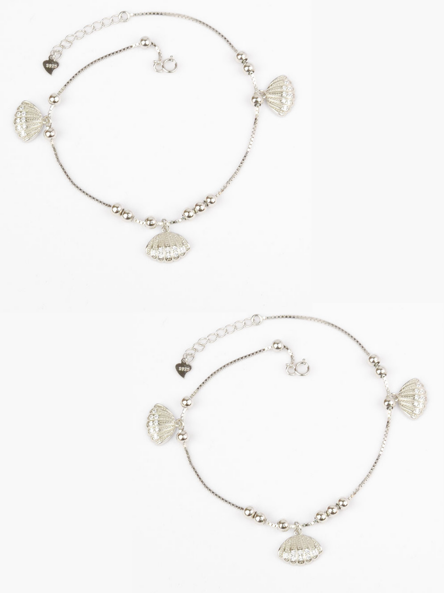 925 Sterling Silver Shell Anklets(pair)