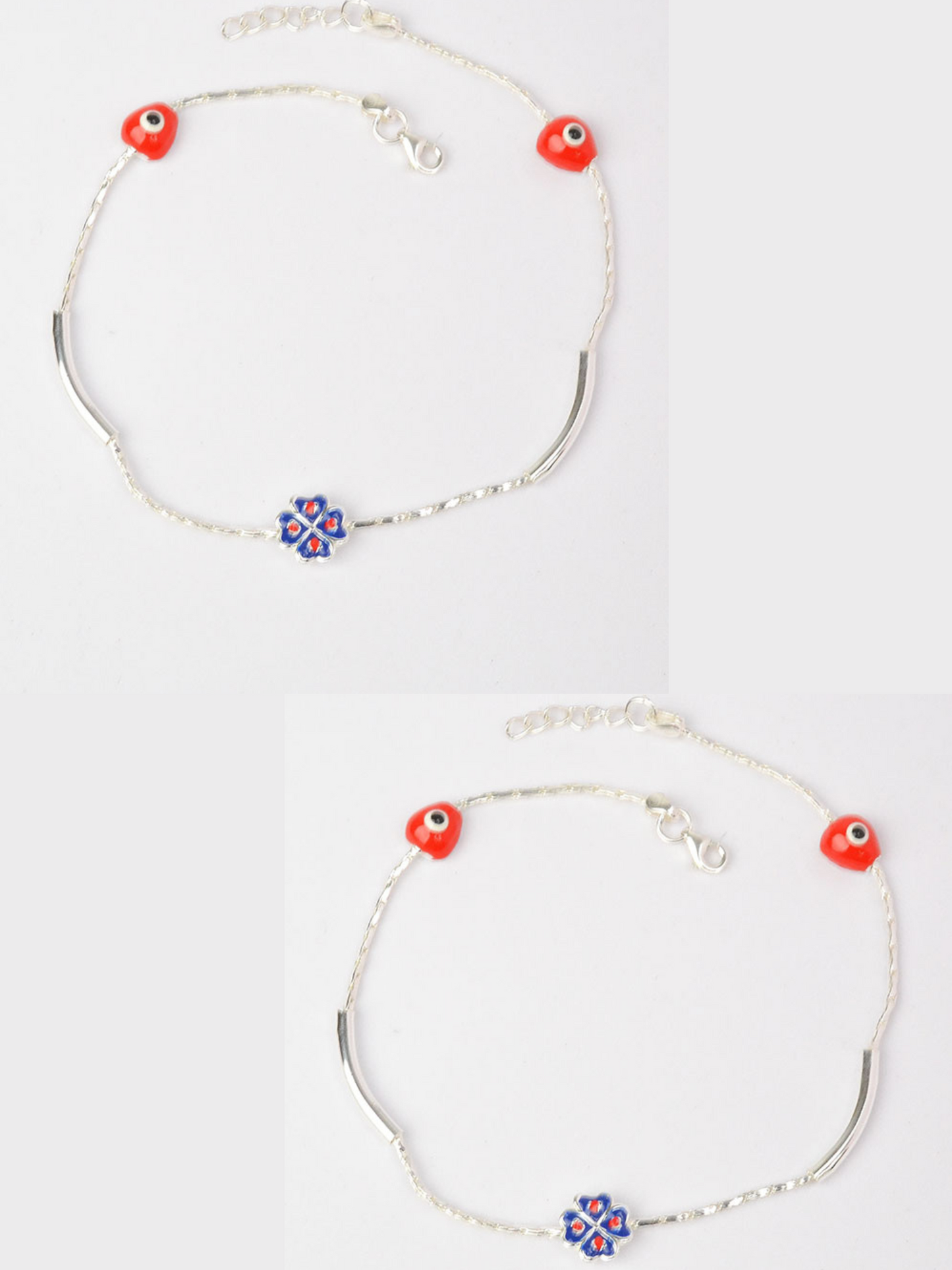 925 Sterling Silver Evil Eye Anklets (pair)