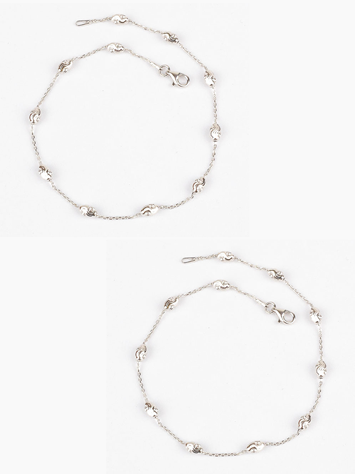 925 Sterling Silver Beaded Anklets(pair)