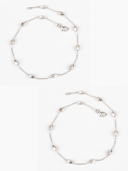 925 Sterling Silver Beaded Anklets(pair)