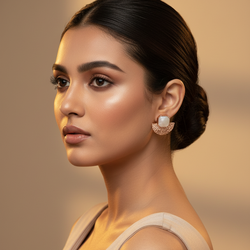 Rosegold Mother Of Pearl Textured studs