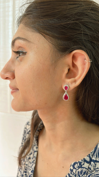 925 Sterling Silver Ruby Red Drop Earring