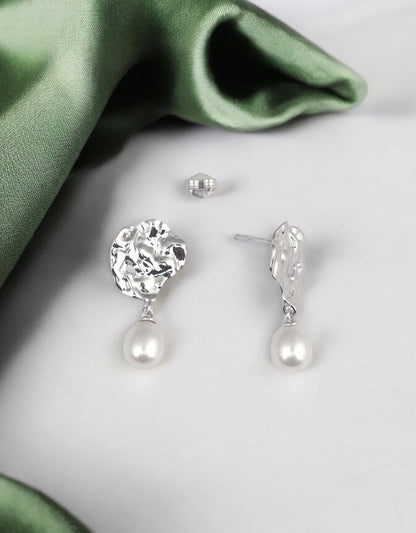 Silver Molten Pearl Drop Dangles