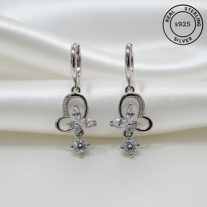 925 Sterling Silver Butterfly Drop Hoops
