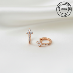 Aurora Clover Huggie Hoop Earrings in Rose Gold 925 Sterling Silver