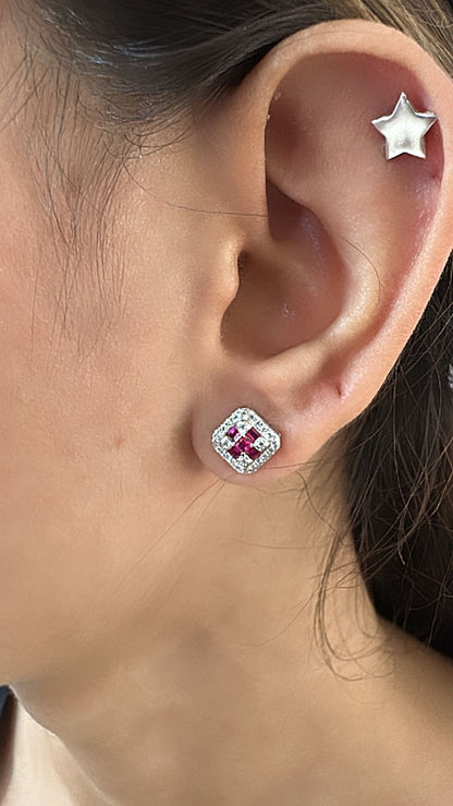 925 Sterling Silver Ruby Red Zircon Studs