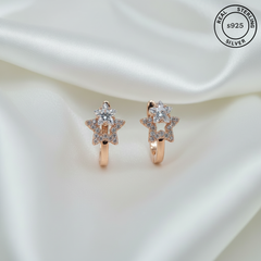 925 Sterling Silver Rosegold Celeste Twin Star Huggie Hoop Earrings