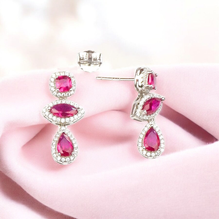 Silver Rani Pink Drop Danglers