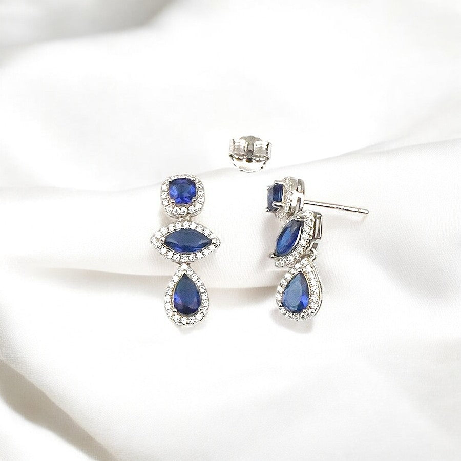 Silver Sapphire Blue Danglers