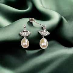 Silver Zircon Pearl Drop Dangles