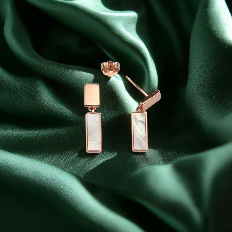 Rosegold Mother Of Pearl Rectangular Dangles