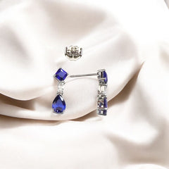 Silver Sapphire Blue Zircon Drop Dangles