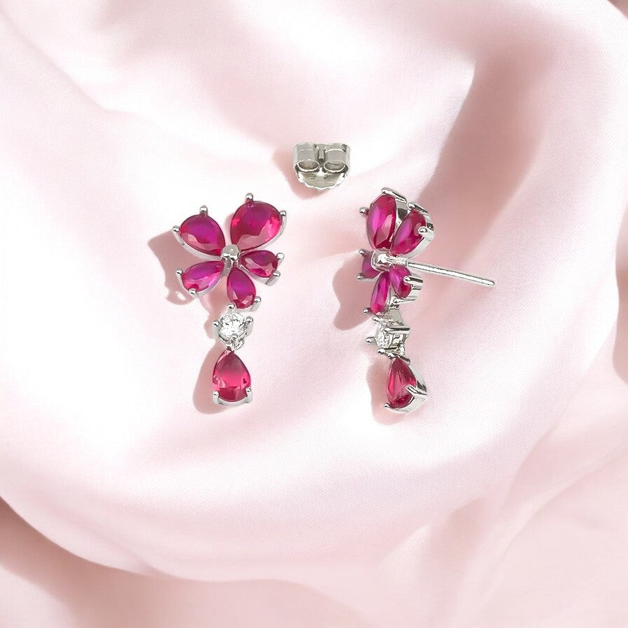 Silver Rani Pink Blossom Earrings