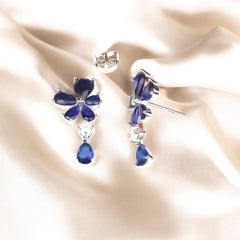 Silver Sapphire Blue Blossom Earrings