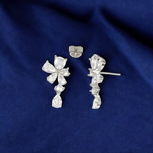 Silver Zircon Blossom Earrings