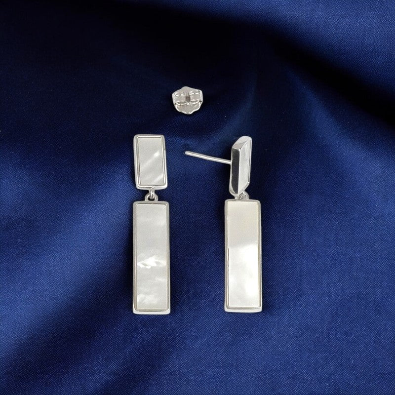 Silver Rectangle Mother of Pearl Dangles