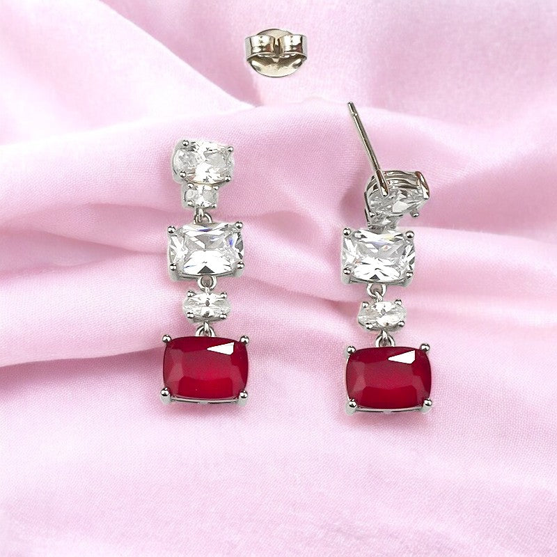 Silver Ruby Red Zircon Dangles