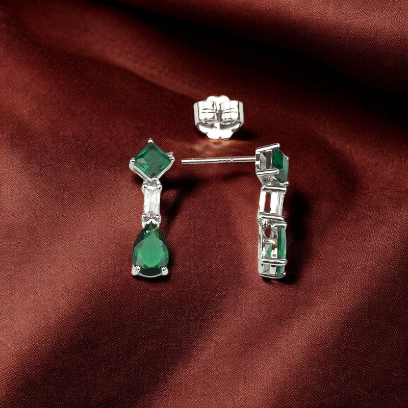 Silver Emerald Green Zircon Drop Dangles