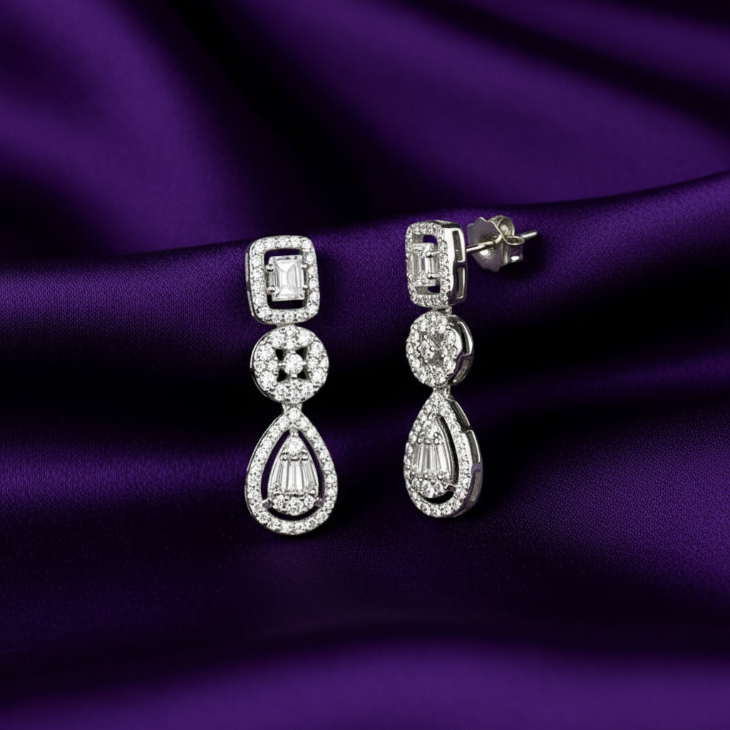 Pair of silver earrings with AAA+ Cubic Zircons