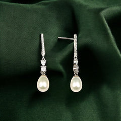 Silver Pearl Drop Danglers