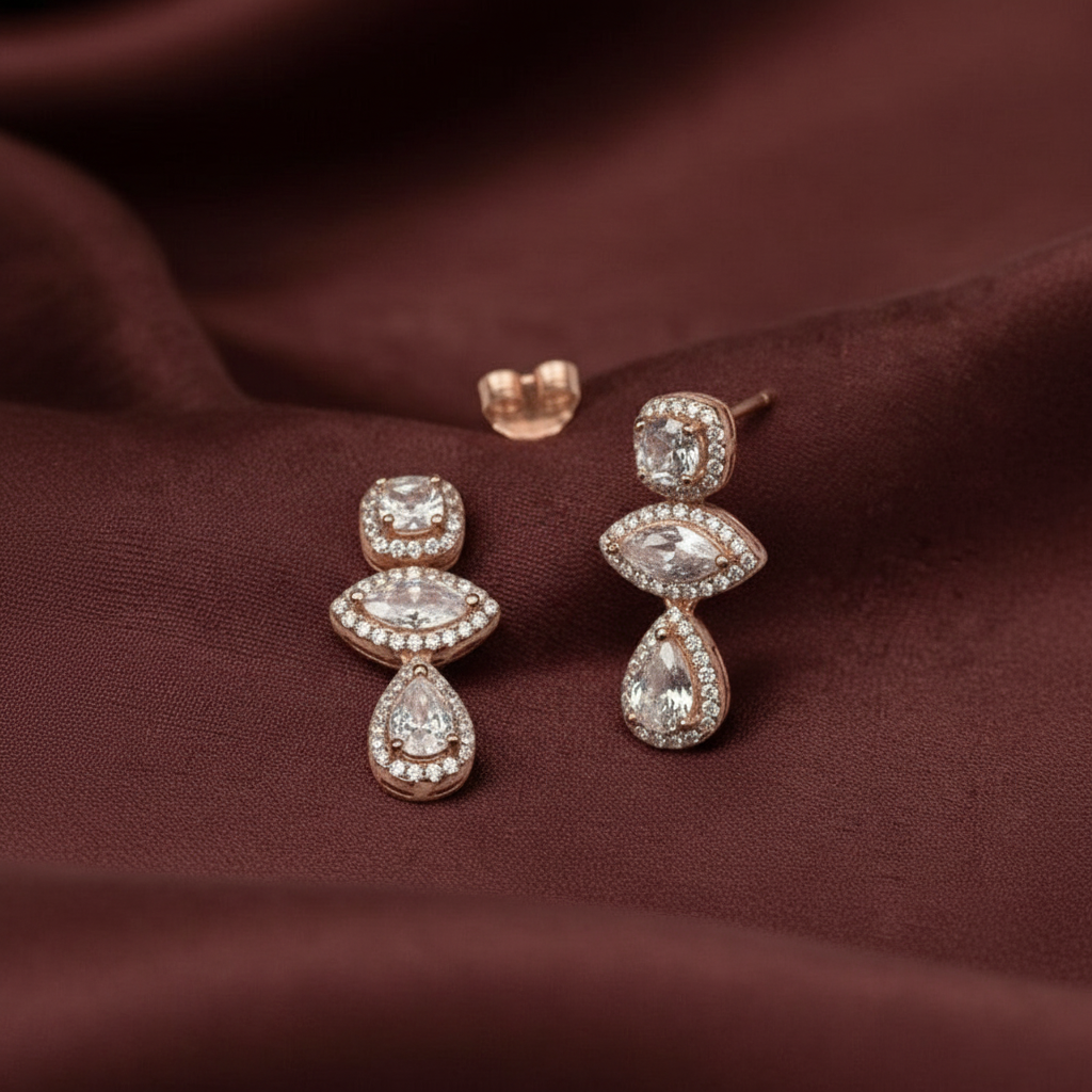 Rose gold earrings with Rosegold Zircon Drop Danglers